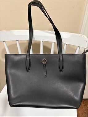 kate spade Black Leather Tote with Spade Charm